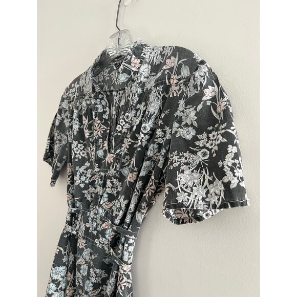 Vintage Lightweight Sundress Black Floral Side Ties Collar Small Medium JL - Picture 3 of 9